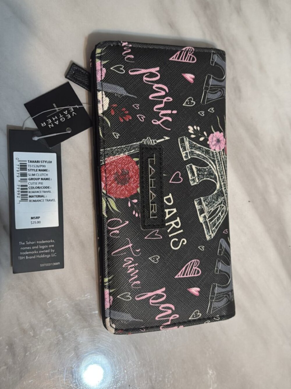Tahari Slim Clutch Wallet – Romance Travel / Cutie Pie – Vegan Leather – NWT